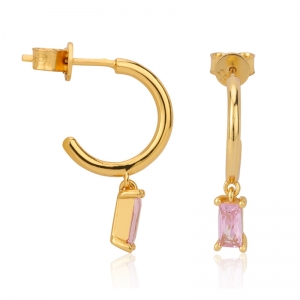 Серьги-кольца с подвесками Baguette Pink Crystal Charm